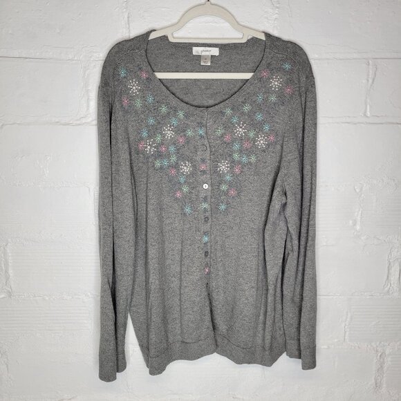 CJ Banks Sweaters - CJ Banks Women's Size 2X Cardigan Sweater Beaded Button Front Gray